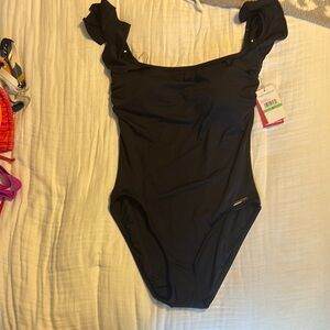 Black Ruffled One-Piece Swimsuit